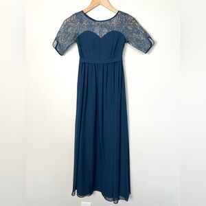 Azazie Briar Rose Junior Dress Size 8 Bridesmaid‎ Formal Event Dusty Blue Lace